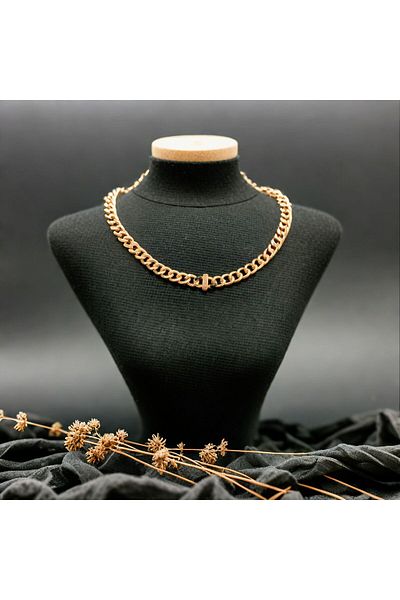 MR Thick Ring Zircon Stone Brass Necklace
