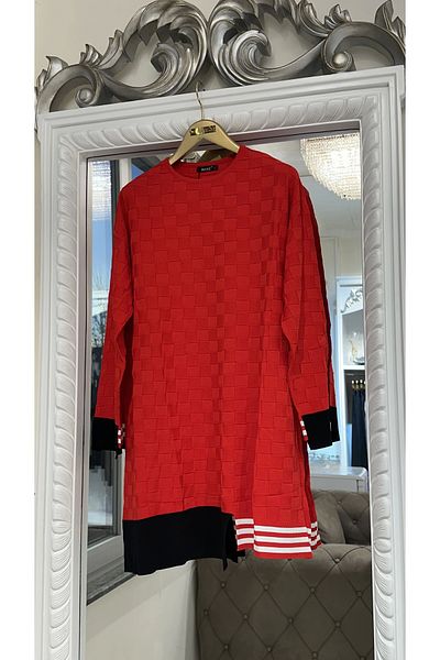 Invee Invee 6401 Cutout Sugar Pattern Knitwear Tunic - Red