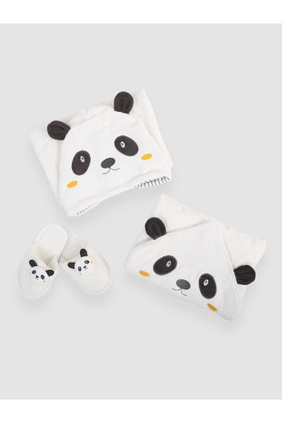 Bebitof 0-24 Months Baby Bathrobe Set - Panda Patterned Bamboo