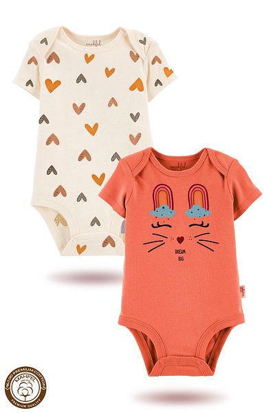 MAHFEL 2-Piece 100% Cotton Organic Printed Snap Fastener Baby Bodysuit