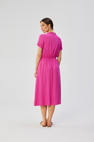 Stylove Viscose dress with a stand-up collar and tie at the waist