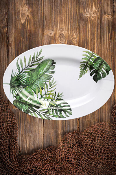 BOSSİO Kayık 37cm Botanical Plate:Horeca Restaurant Fish Serving:Medium Salad,Fruit Presentation