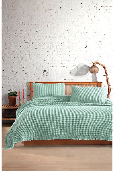 destinyhometex 4 Layer Waffle Patterned Muslin Bedspread - 100% Cotton, 230X250 Cm, Double Size Oversized