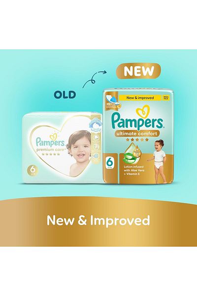 Pampers Ultimate Comfort Taped Diapers, Size 6, 13+kg,  Aloe Vera and Vitamin E, 42 Count