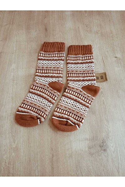 ENEFENDİ Подплатени с флис зимни меки топли дамски чорапи с етнически мотиви и коледни мотиви, памучни, с бяла лента