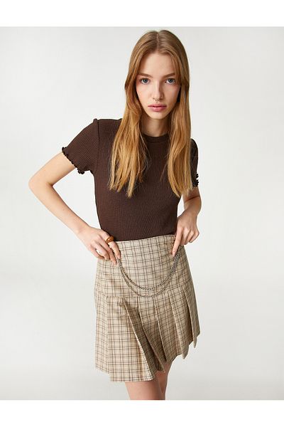 Koton Crop T-Shirt Short Sleeve Crew Neck Textured