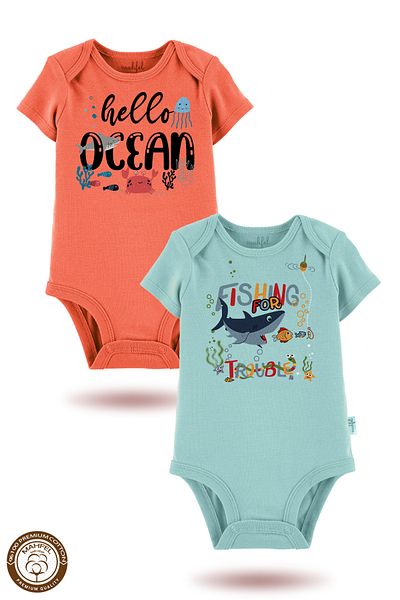 MAHFEL 2-Piece 100% Cotton Organic Printed Snap Fastener Baby Bodysuit