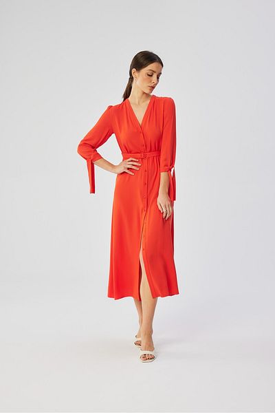 Stylove A viscose midi dress with tie cuffs