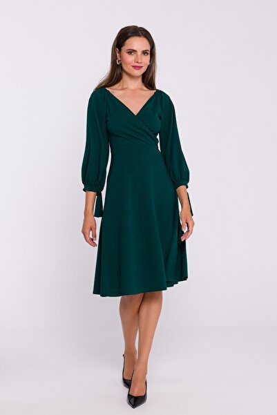 Stylove A flared dress with tie-up sleeves