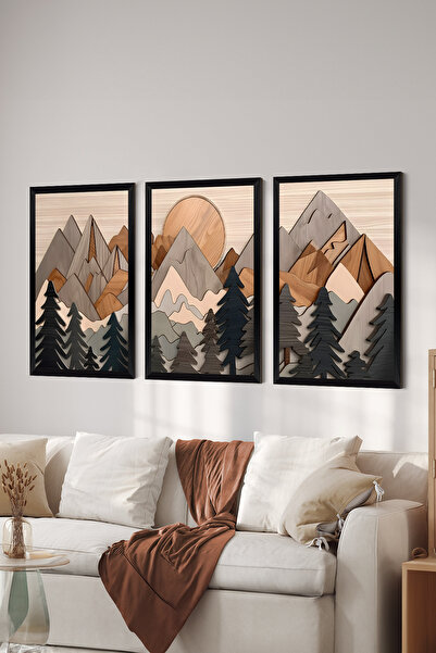 Artavessa طقم طاولة ملصقات MDF مكون من 3 قطع بإطار أسود - مجموعة 29