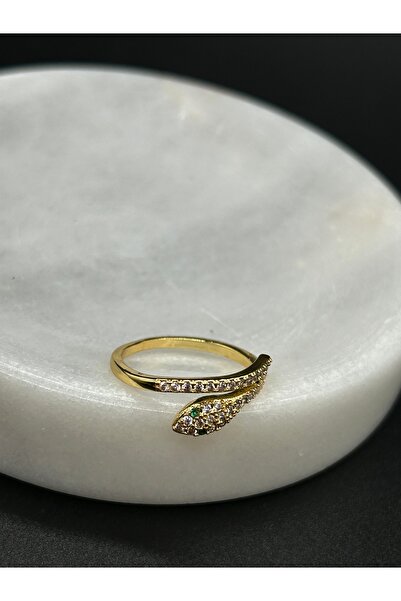 ZİRKONTAŞ Kadın Gold Kaplama Yeşilgözlü Yılan Yüzük Ayarlanabilir