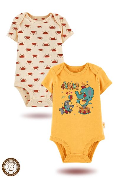 MAHFEL 2-Piece 100% Cotton Organic Printed Snap Fastener Baby Bodysuit