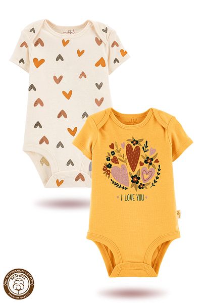 MAHFEL 2-Piece 100% Cotton Organic Printed Snap Fastener Baby Bodysuit