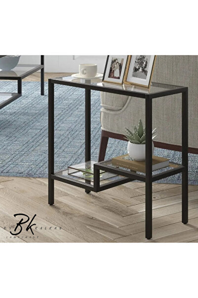 ARONA By Kalkan MAYA  Temper Camlı Yan Sehpa Metal İskeletli Komodin