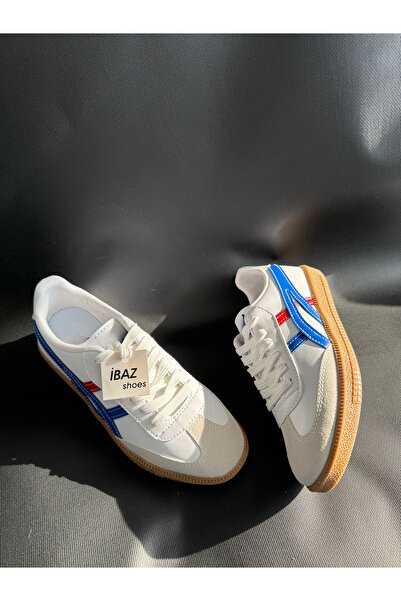 AyakkabıZ Біло-синьо-червоні замшеві кросівки на шнурівці