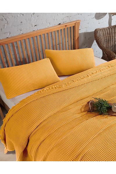 destinyhometex Double Waffle Bedspread - 100% Cotton, 230X250Cm/50X70Cm 2 Pillowcases