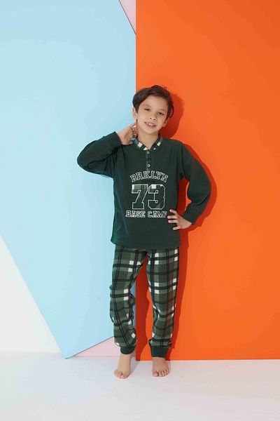 MEBA Chlapecký límec Wellsoft Fleece pyžamový set se dvěma knoflíky