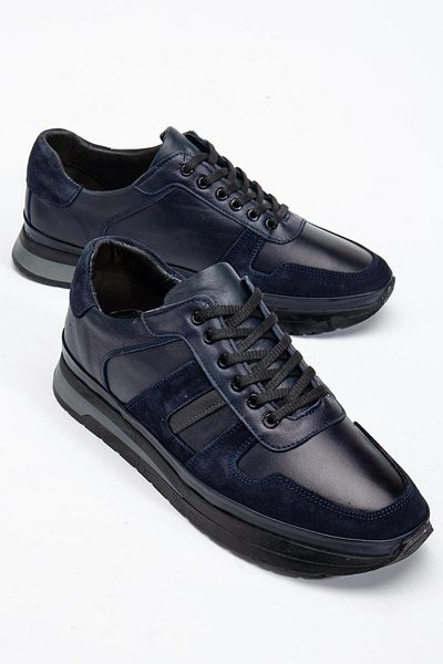 Dilimler Ayakkabı Ανδρικά παπούτσια casual από γνήσιο δέρμα Navy Blue Suede και δερμάτινη δεμένη σόλα Thermo