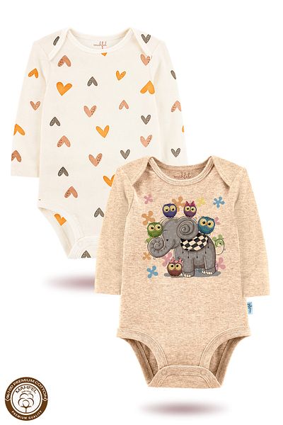 MAHFEL 2-Piece 100% Cotton Organic Printed Snap Fastener Baby Bodysuit