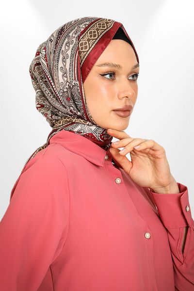 hijabchi Şal cu model retro din mătase din voal importat din seria Ottomaria - Noi colecţii