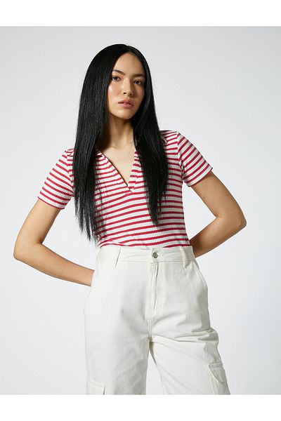 Koton Tricou cu gât polo, slim cu mânecă scurtă