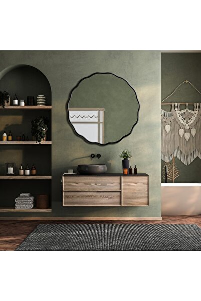 MKS Design 60x60 Dalgalı Asimetrik Duvar Aynası / Konsol Aynası / Makyaj Aynası / Düzensiz Ayna