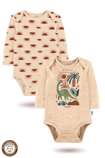 MAHFEL Organic Short Sleeve Printed Snap Fastener Baby Bodysuit
