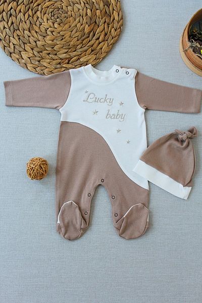 Tomuycuk Es Cartoon Baby Girl / Boy Overalls with Hat Unisex Milk Coffee Gift Baby Clothing