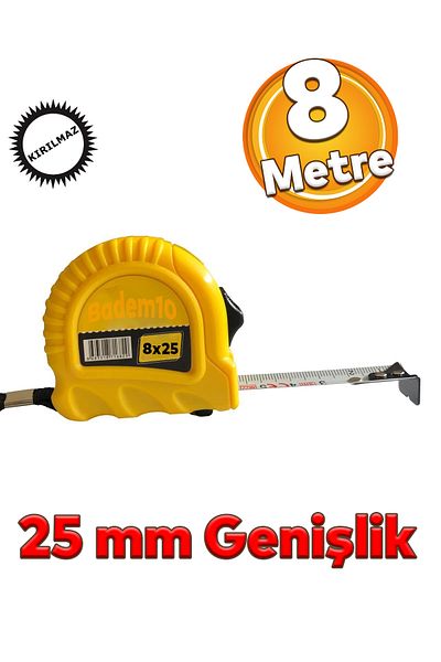 Badem10 Bandă metalică pliabilă de 8 metri cu carcasă din plastic de înaltă calitate - 25 mm cu butoane de măsurare