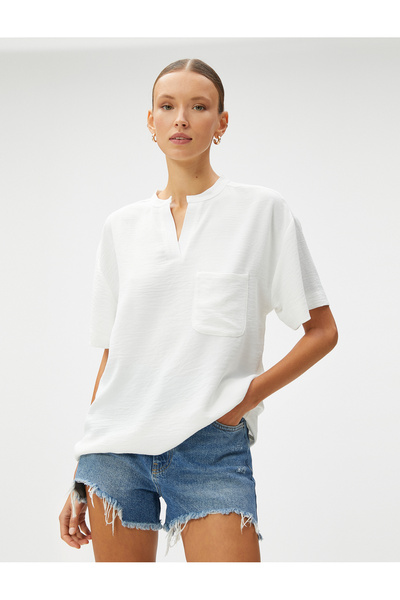 Koton Κοντομάνικη μπλούζα με τσέπη υπέροχο γιακά