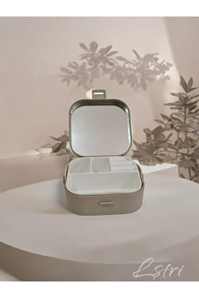 lstri House By House Çanta İçi Aynalı Mini Makyaj Takı Kutusu Cappuccino