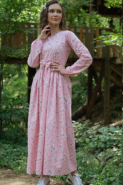KÜÇÜĞÜM BUTİK Rochie hijab de primăvară, culoarea pudră, cu talie adunată