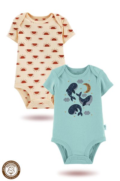MAHFEL 2-Piece 100% Cotton Organic Printed Snap Fastener Baby Bodysuit