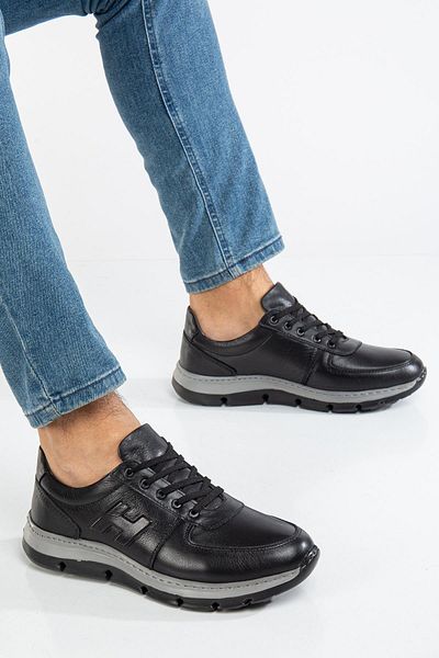 Dilimler Ayakkabı Ανδρικά παπούτσια casual από γνήσιο δέρμα - Μαύρο μοντέλο H, σόλα Eva