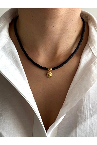 HERCY Mini Kalpli Siyah Fimo Kolye