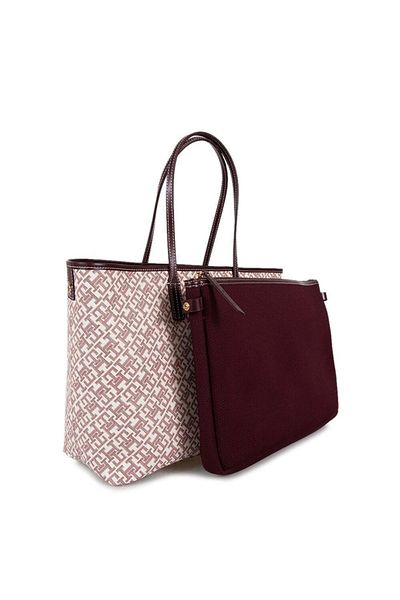 Tommy Hilfiger Women's Th Monogram Logo Pattern Red Shoulder Bag with Zipper Detachable Inner Compartment Aw0Aw17379-Xu