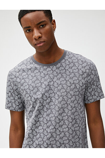 Koton Shawl Printed T-Shirt Crew Neck Slim Fit Cotton