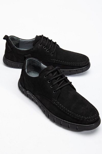 Dilimler Ayakkabı Ανδρικά παπούτσια casual από γνήσιο δέρμα Nubuck Μαύρη σέλα με κοντό δέσιμο
