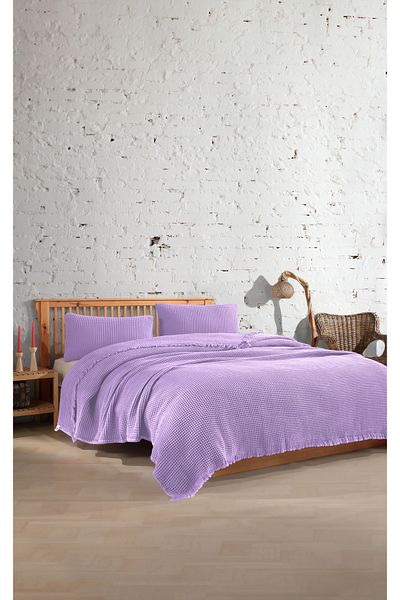 destinyhometex Double Waffle Bedspread - 100% Cotton, 230X250Cm/50X70Cm 2 Pillowcases