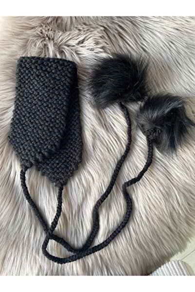 SEBSMADE Yün Pomponlu Siyah Kulaklık Aksesuar