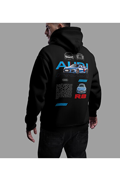 ARS DT Sportif AUDİ Araba Tasarımlı Unisex Şık Baskılı Oversize Siyah Kalın S...