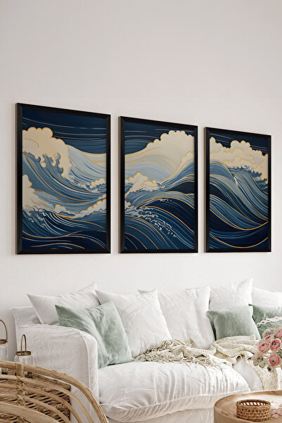 Artavessa 3 Parça Siyah Çerçeve Görünümlü MDF Poster Tablo Seti - Set 4