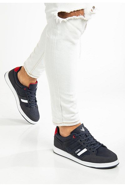 Dilimler Ayakkabı Ανδρικά αθλητικά παπούτσια Navy Blue Δερμάτινη πλαϊνή ριγέ επίπεδη σόλα