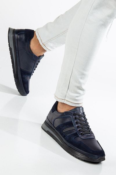 Dilimler Ayakkabı Ανδρικά παπούτσια casual από γνήσιο δέρμα Navy Blue Suede και δερμάτινη δεμένη σόλα Thermo