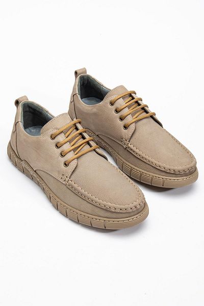 Dilimler Ayakkabı Ανδρικά παπούτσια casual - Nubuck από γνήσιο δέρμα, μπεζ σέλα, κοντό δέσιμο