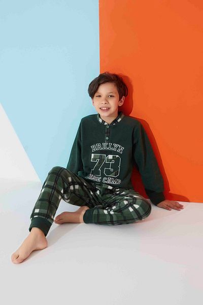MEBA Chlapecký límec Wellsoft Fleece pyžamový set se dvěma knoflíky