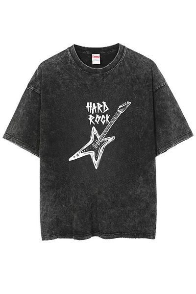 Touz Moda Πλένεται μπλουζάκι Unisex Oversize Vintage με στάμπα Hard Rock