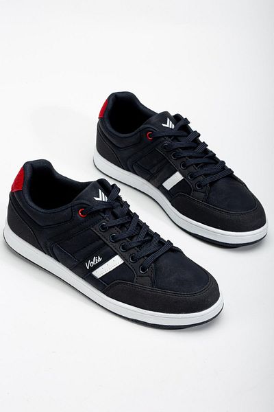 Dilimler Ayakkabı Ανδρικά αθλητικά παπούτσια Navy Blue Δερμάτινη πλαϊνή ριγέ επίπεδη σόλα