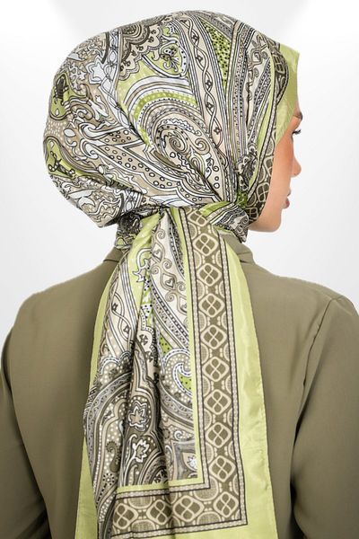 hijabchi Σειρά Ottomaria - Oil Green Imported Voile Silk Retro Shawl