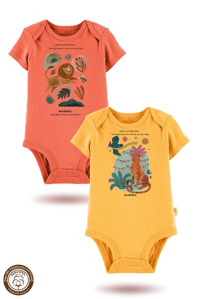 MAHFEL 2-Piece 100% Cotton Organic Printed Snap Fastener Baby Bodysuit